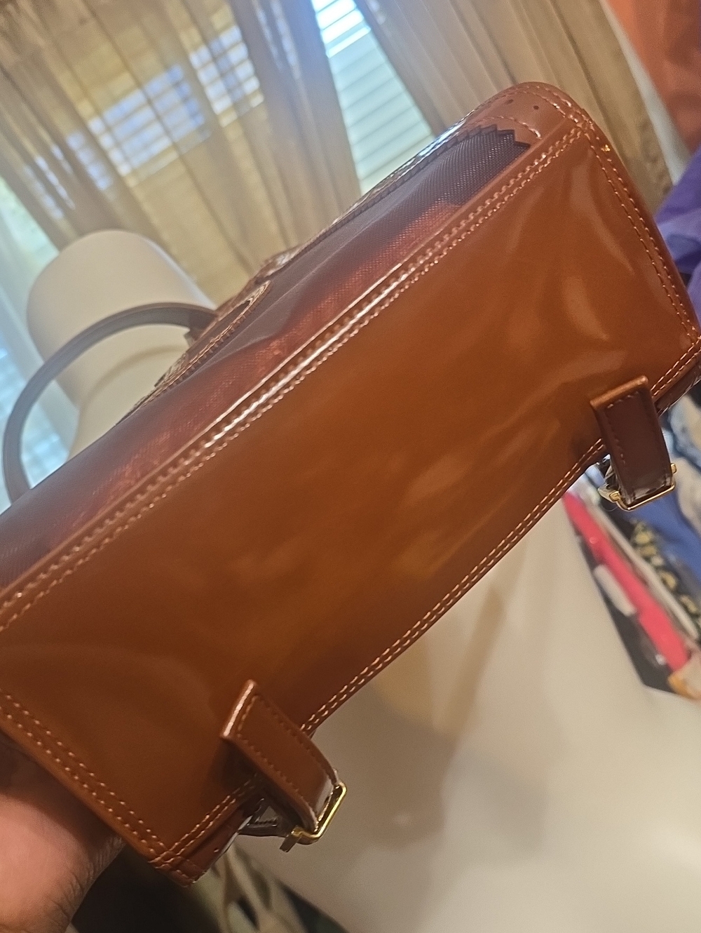 Valentino Garavani Brown Leather & Mesh Top Handle Backpack - Picture 4 of 16